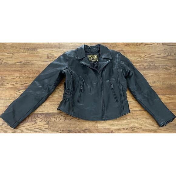 Vintage Hudson Leather Moto Edgy Motorcycle Biker Braid Cinch Lined Jacket - Picture 2 of 16